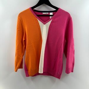 LizGolf Color Block Golf Sweater Pink White Orange – Women’s XL